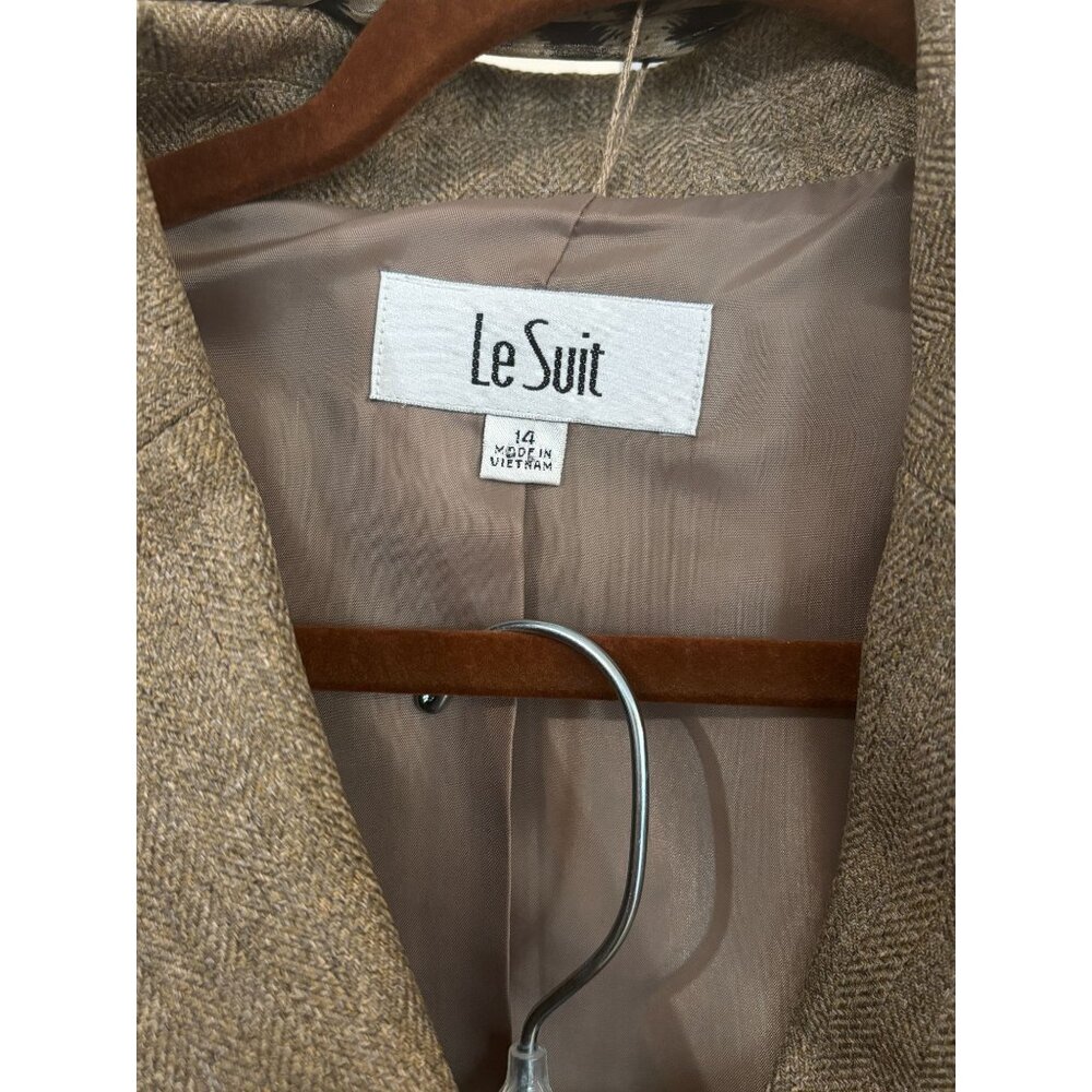 Le Suit Taupe Pant Suit Set Leopard Scarf Womens Size 14 Lush Valley 2 Piece NWT - Picture 4 of 16